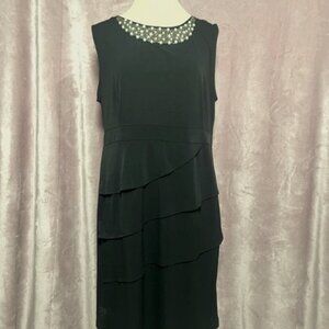Womens Black Midi Ruffle Studio Dress Size 16P